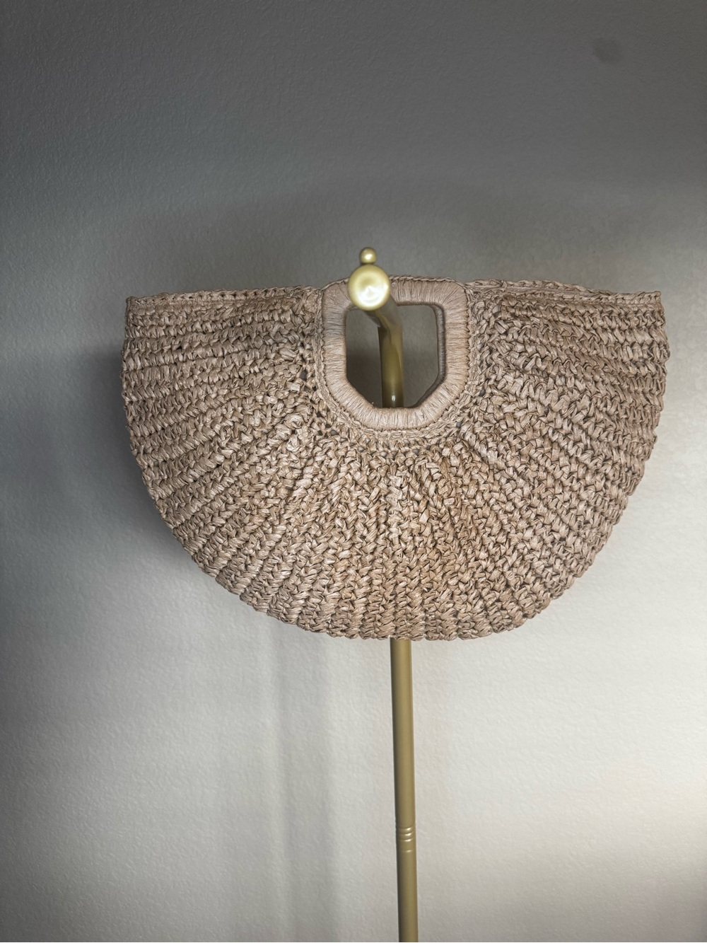 Natural Straw Half-Moon Handbag - Beige